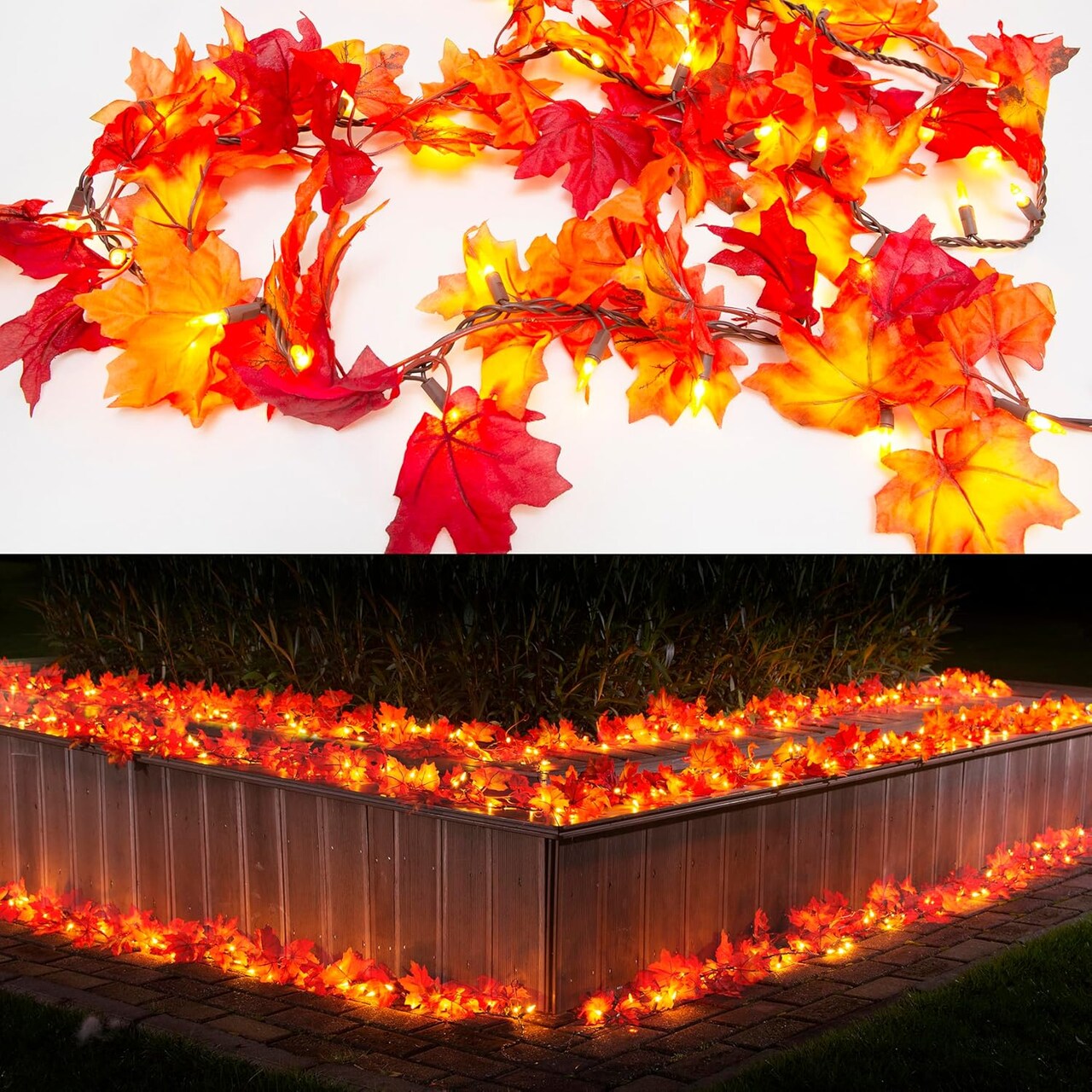 Thanksgiving Lighted Fall Leaf Garland Lights - 11ft Lighted Fall Leaf